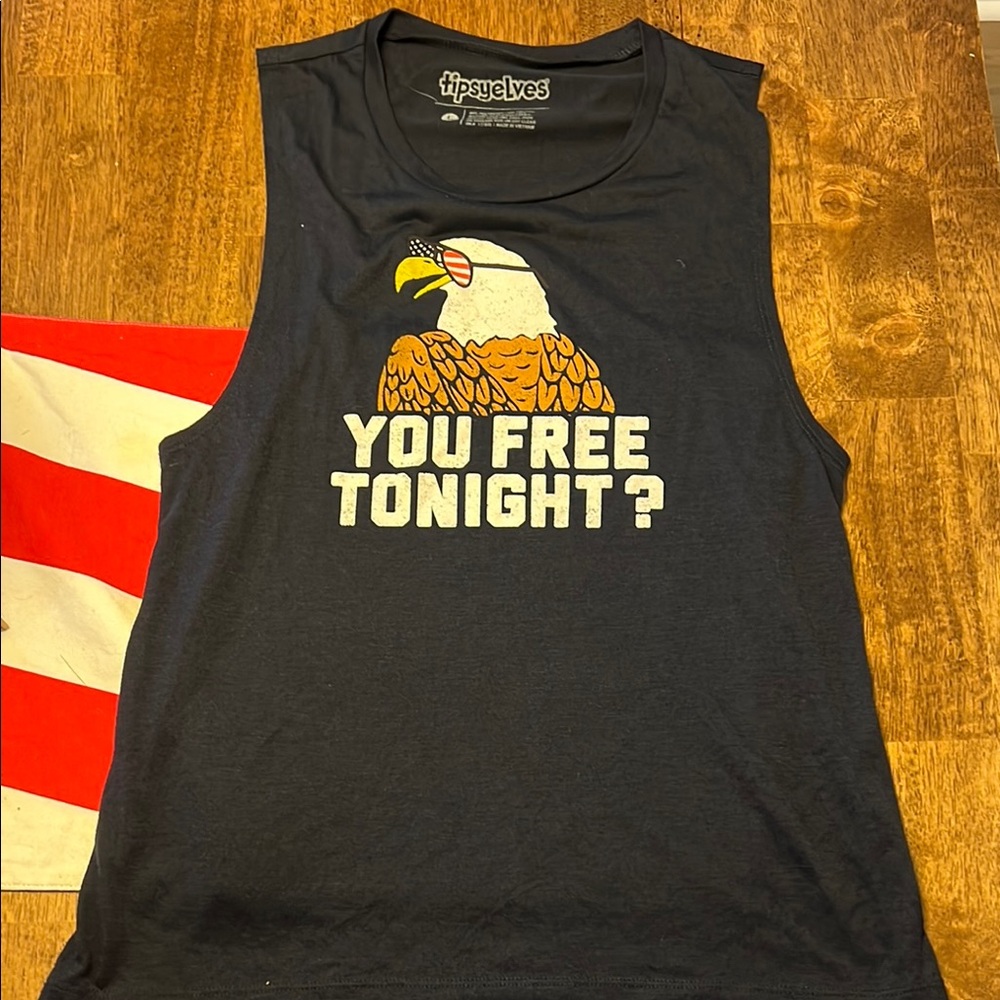 Tipsy Elves Black Sleeveless Top with Eagle and Text